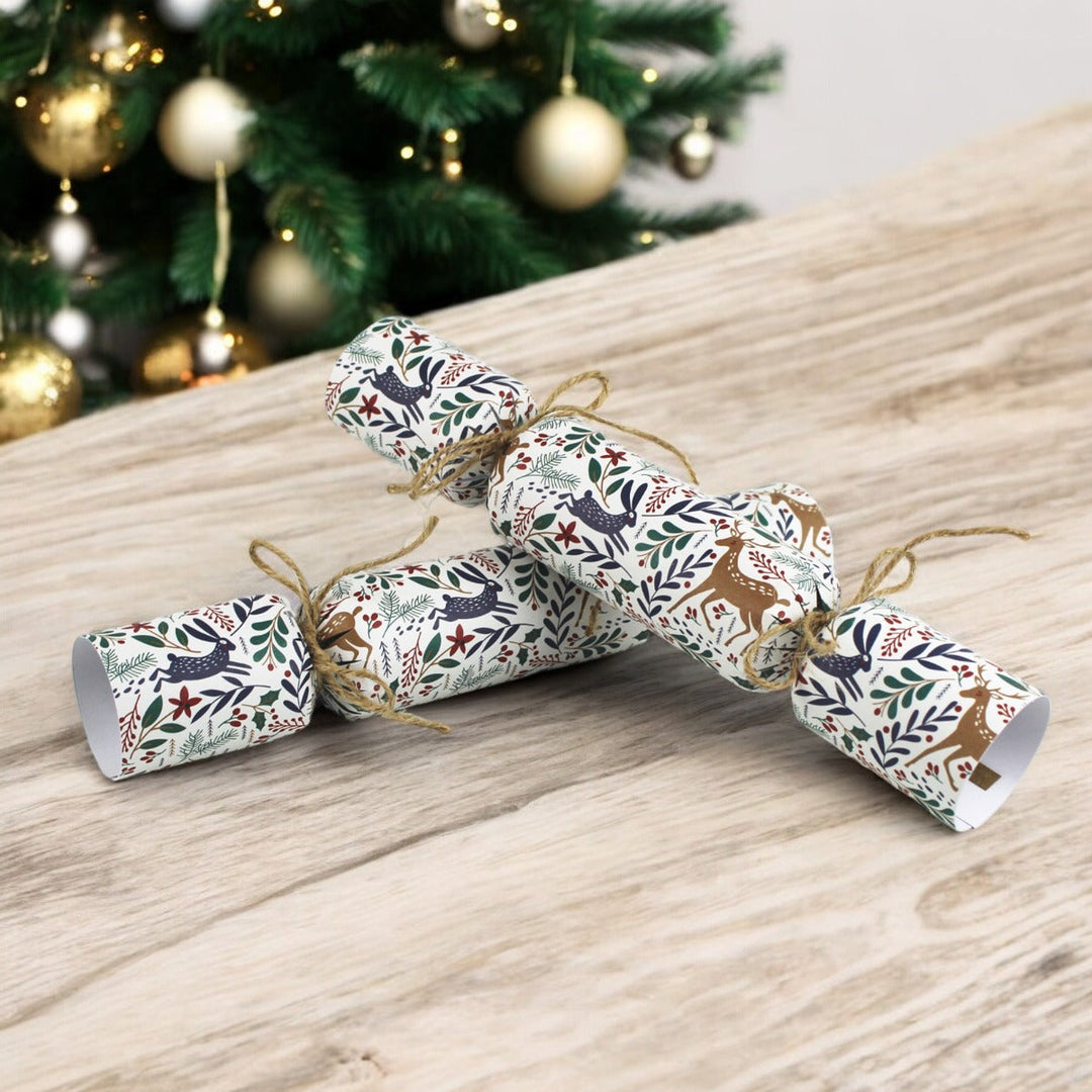 Easy Eco Recycled Paper Festive Deers & Hares Christmas Crackers - Set of 6