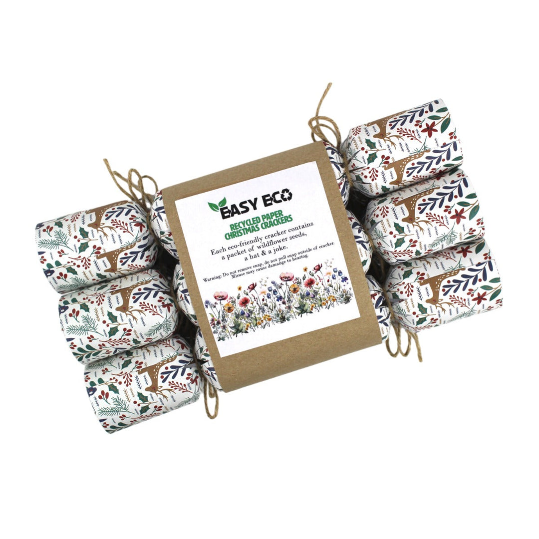 Easy Eco Recycled Paper Festive Deers & Hares Christmas Crackers - Set of 6