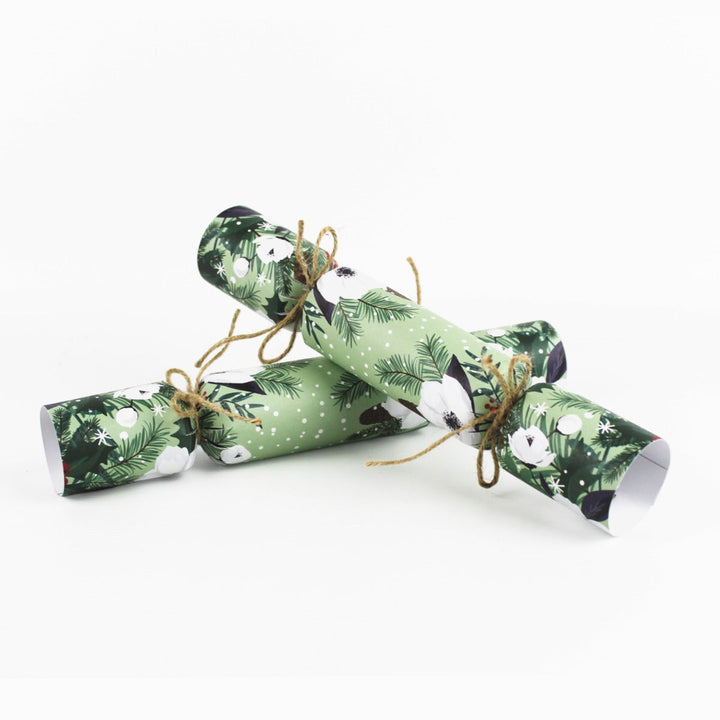 Easy Eco Recycled Paper Green Winter Flowers Christmas Crackers - Set of 6