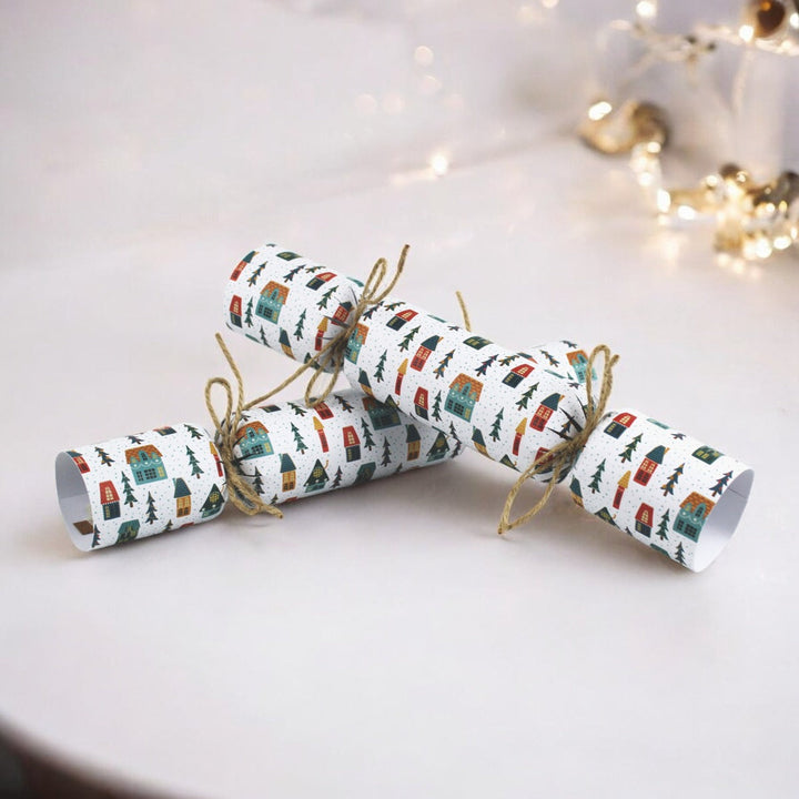 Easy Eco Recycled Paper Winter Houses Christmas Crackers - Set of 6