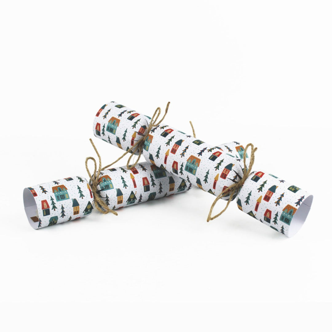 Easy Eco Recycled Paper Winter Houses Christmas Crackers - Set of 6