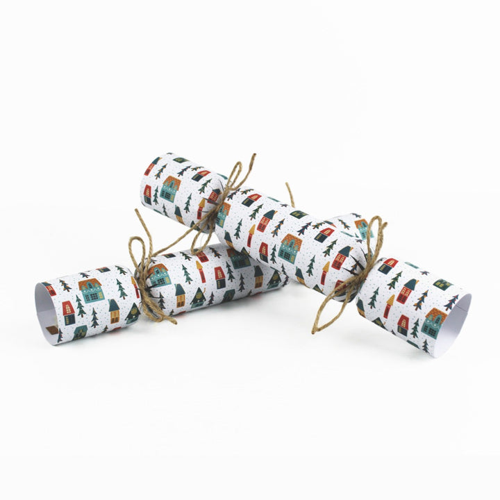 Easy Eco Recycled Paper Winter Houses Christmas Crackers - Set of 6