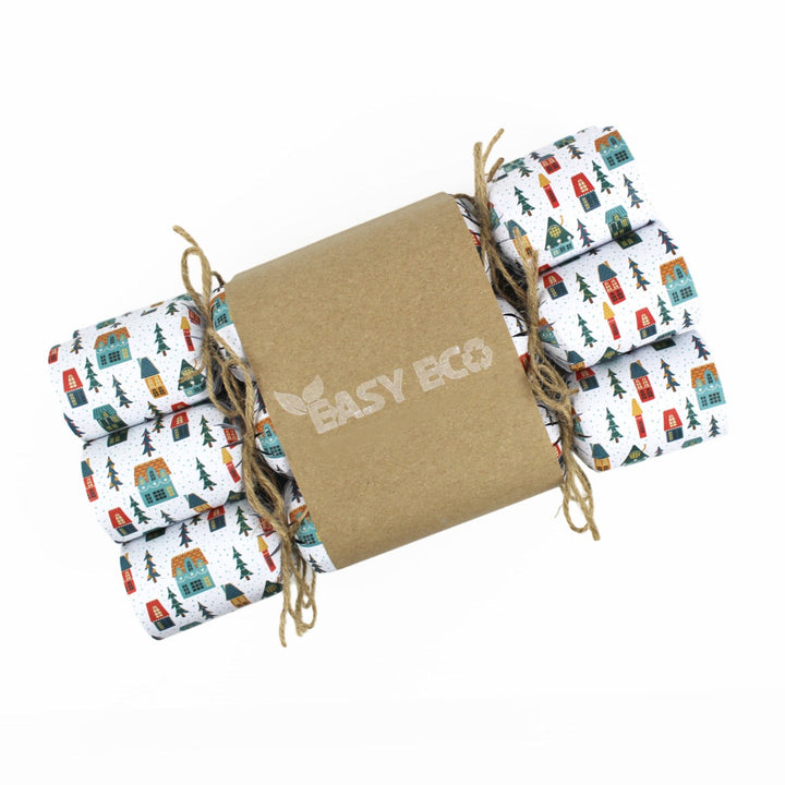 Easy Eco Recycled Paper Winter Houses Christmas Crackers - Set of 6