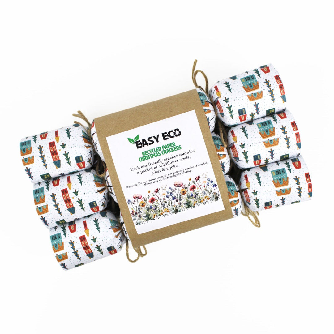 Easy Eco Recycled Paper Winter Houses Christmas Crackers - Set of 6