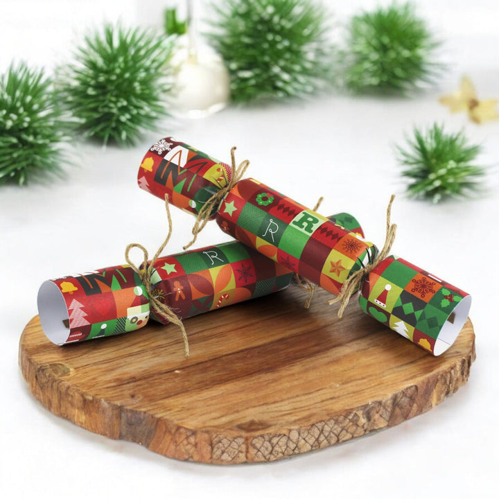 Easy Eco Recycled Paper 'Merry Christmas' Wrapping Paper Christmas Crackers - Set of 6