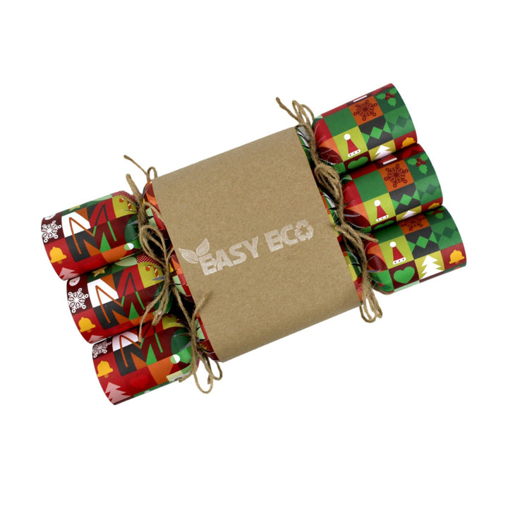 Easy Eco Recycled Paper 'Merry Christmas' Wrapping Paper Christmas Crackers - Set of 6