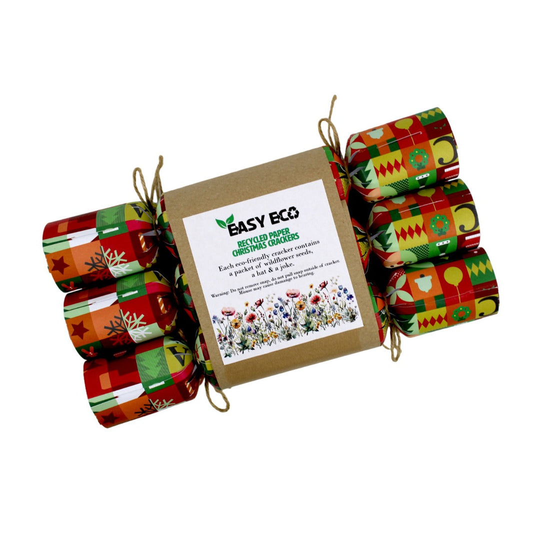 Easy Eco Recycled Paper 'Merry Christmas' Wrapping Paper Christmas Crackers - Set of 6