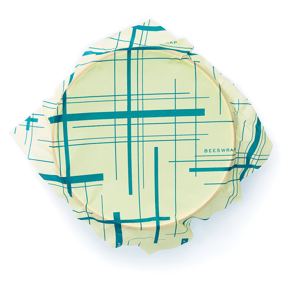 geometric green cotton food wrap that can be used to cover bowls
