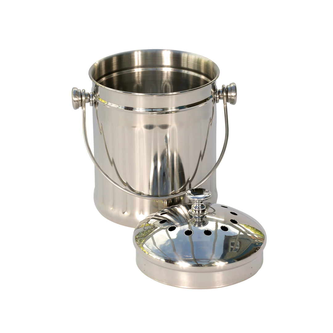 polished steel caddy with handles and filtered lid