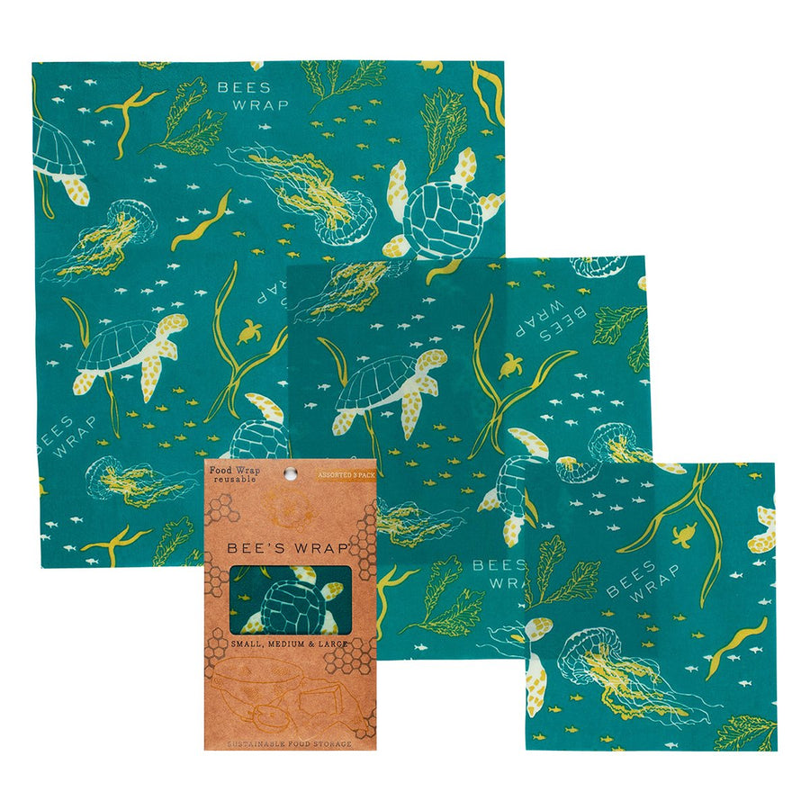 blue & green ocean print food wrap in 3 sizes