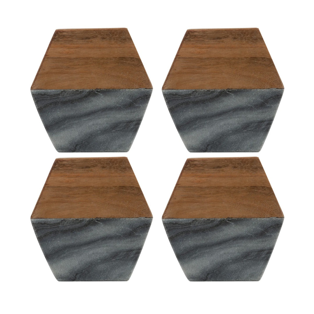 Typhoon Elements Black Marble & Acacia Wood Hexagon Coasters