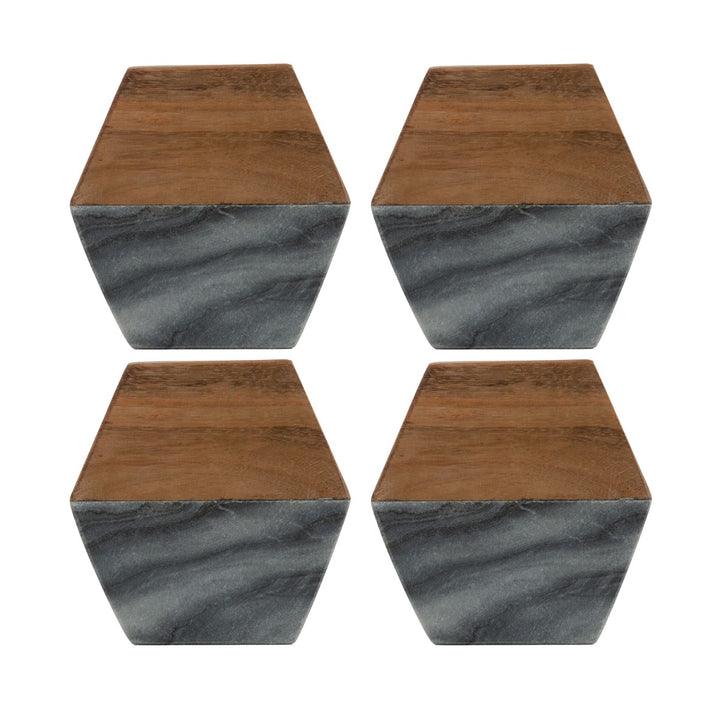 Typhoon Elements Black Marble & Acacia Wood Hexagon Coasters