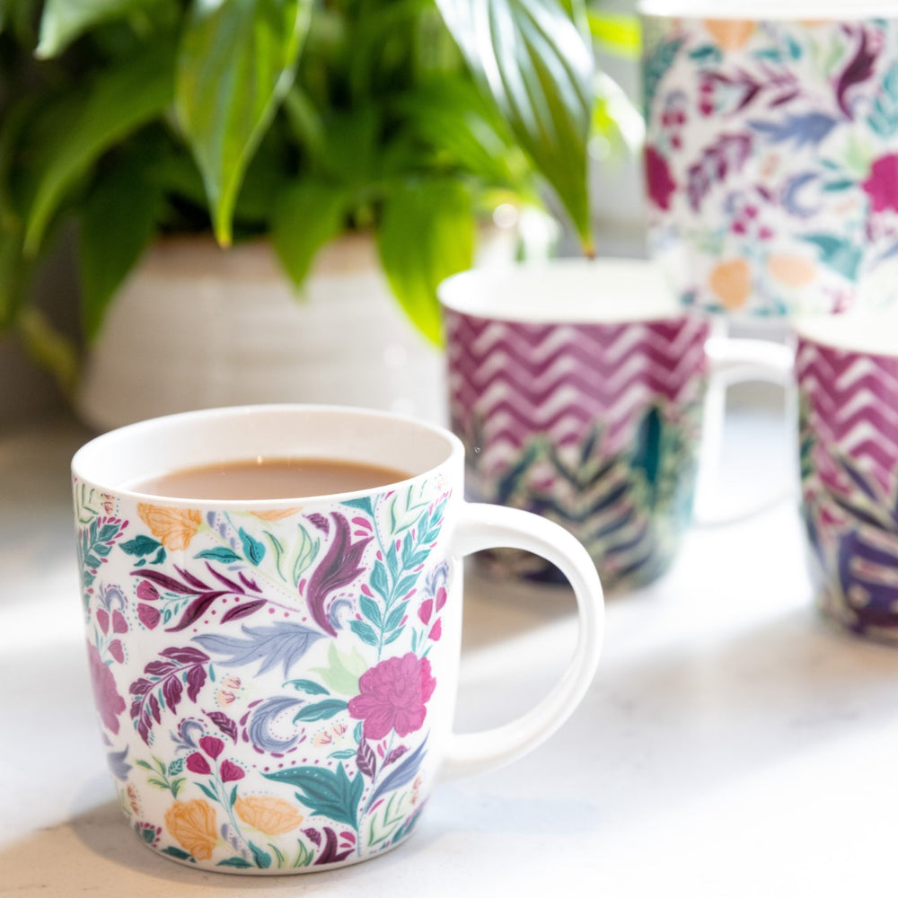 set of four floral print barrel mugs