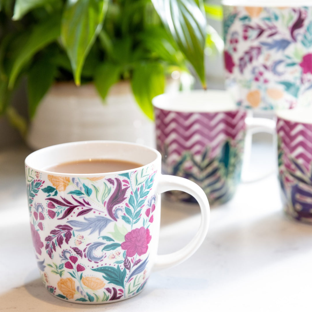 set of four floral print barrel mugs