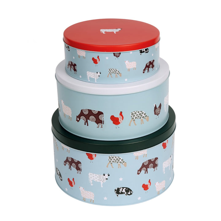 Dexam Blue Farmyard Round Cake Tins - Set of 3