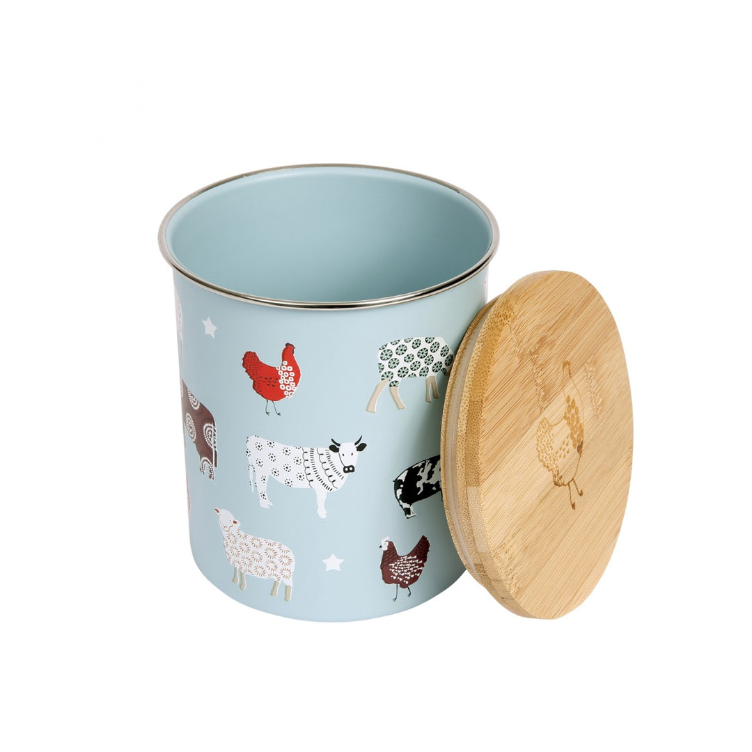 Multi printed farm animal canister with bamboo lid