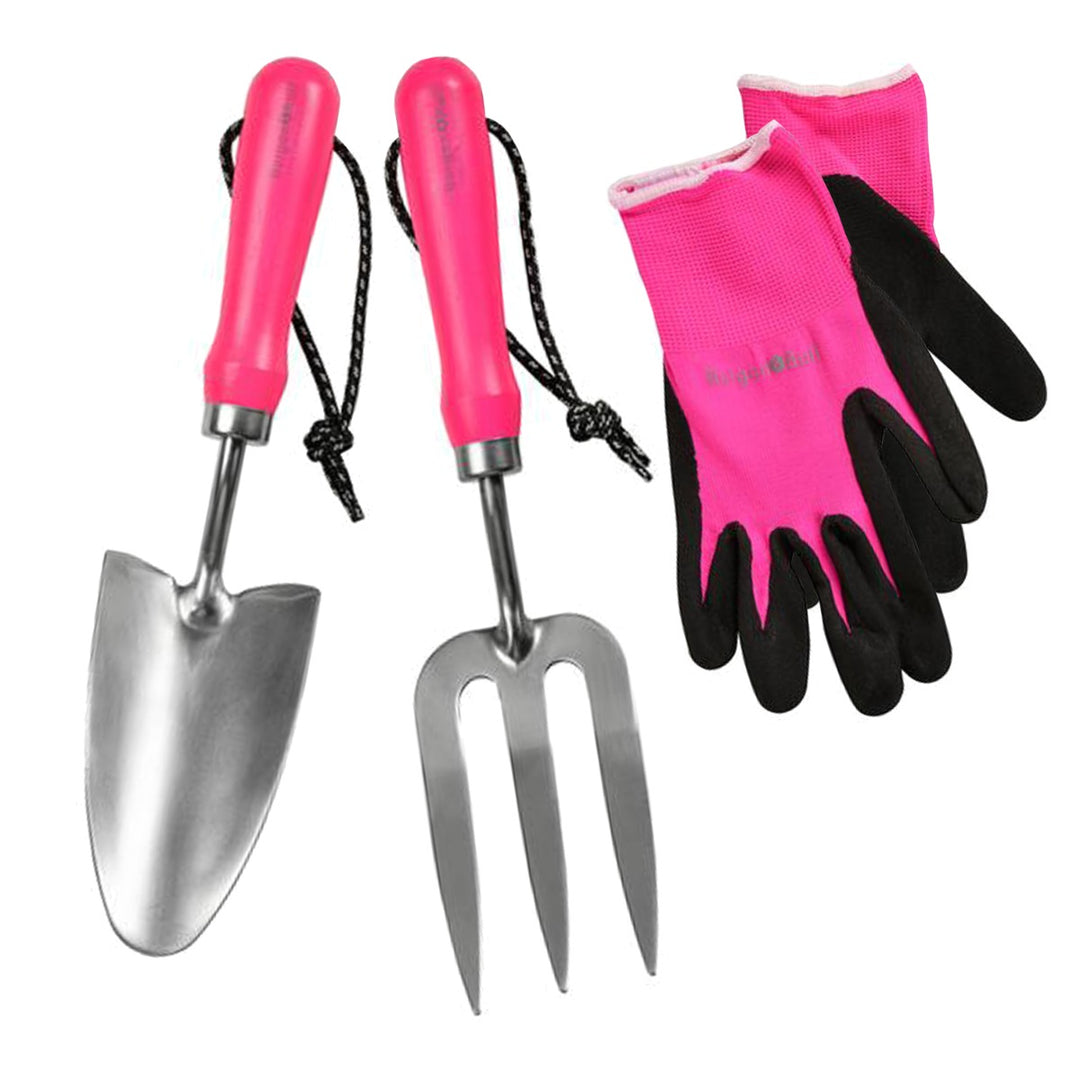Burgon & Ball FloraBrite Gardening Gloves, Trowel & Fork Set - Pink