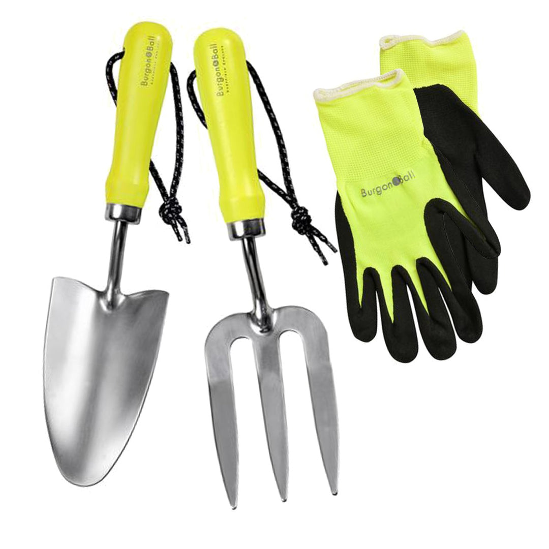 Burgon & Ball FloraBrite Gardening Gloves, Trowel & Fork Set - Yellow