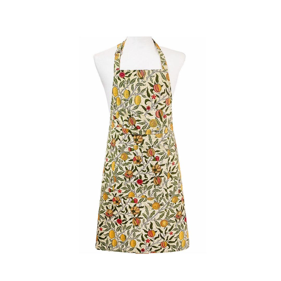 William Morris Fruit designed cotton apron with an adjustable halter neck strap