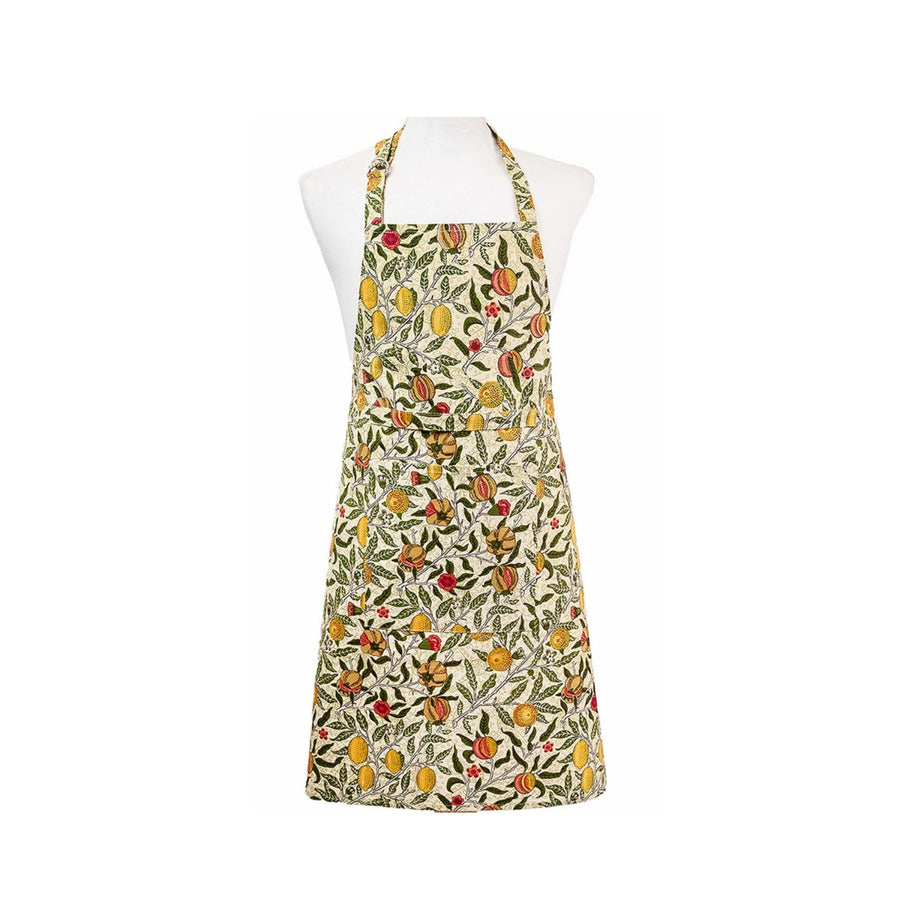 William Morris Fruit designed cotton apron with an adjustable halter neck strap