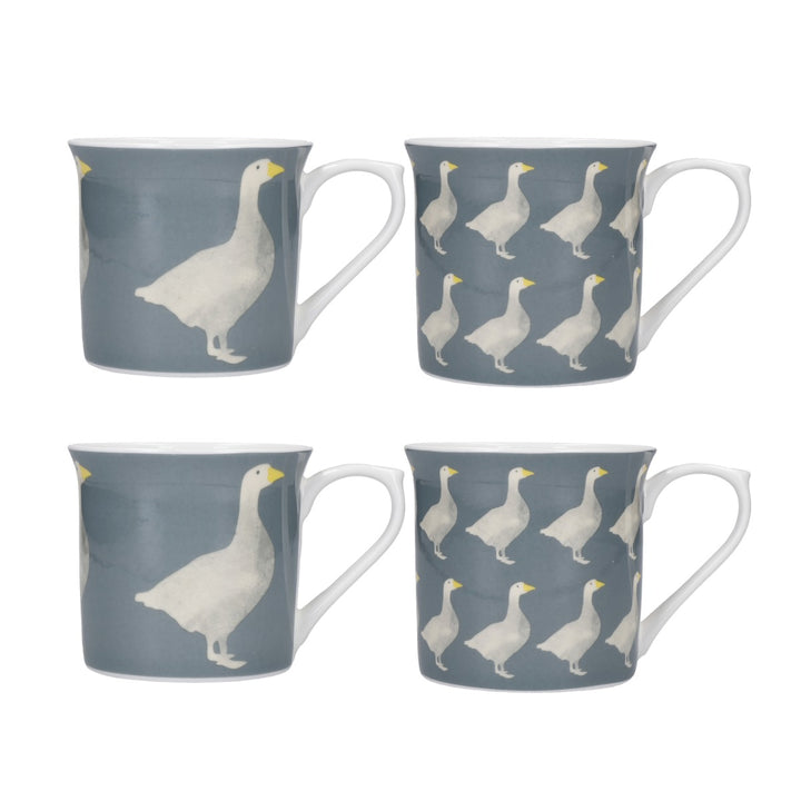 four pack of fluted porcelain mugs with goose design