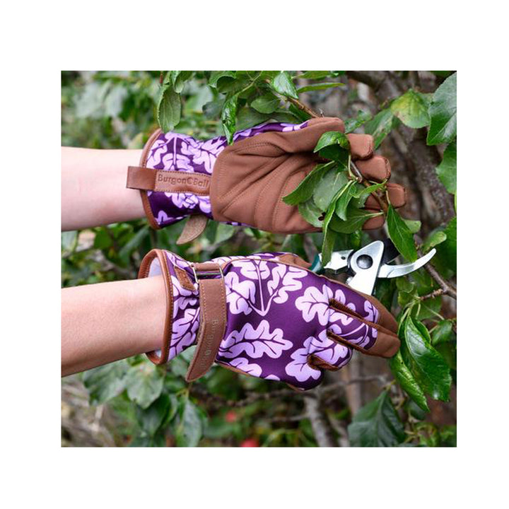 Burgon & Ball 'Love The Glove' Plum Oak Leaf Gardening Gloves - 2 Sizes