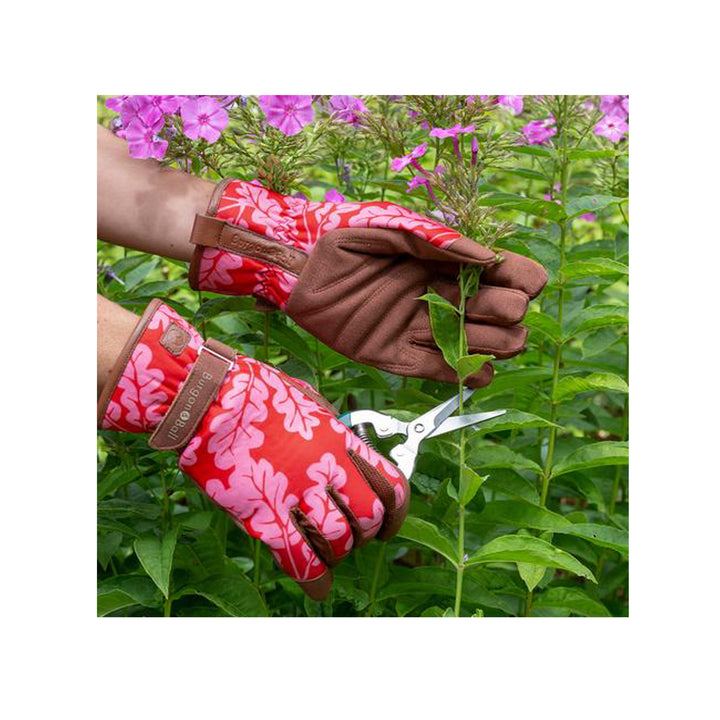 Burgon & Ball 'Love The Glove' Poppy Oak Leaf Gardening Gloves - 2 Sizes