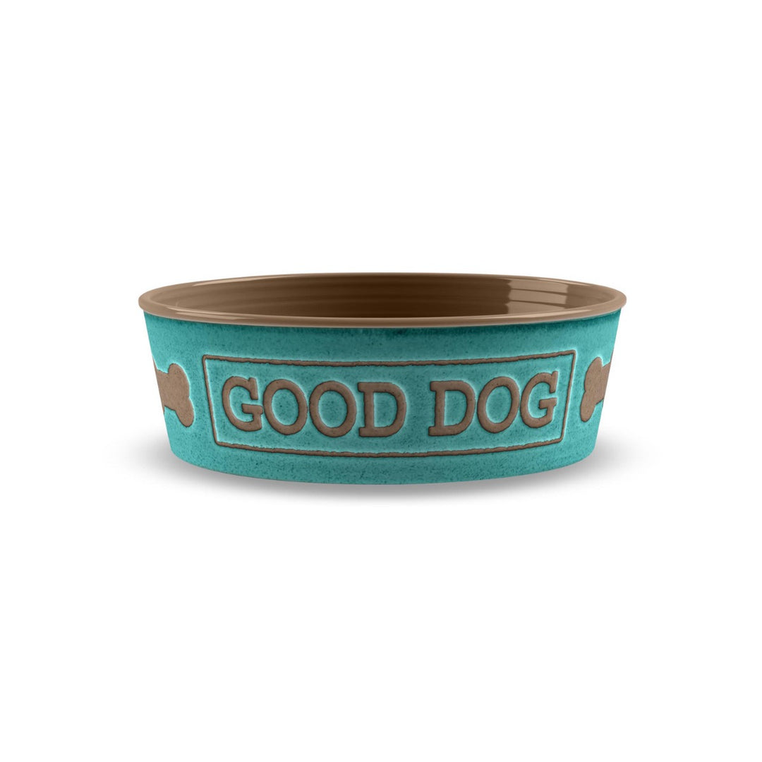 Teal Good Dog Melamine Pet Bowl - Medium