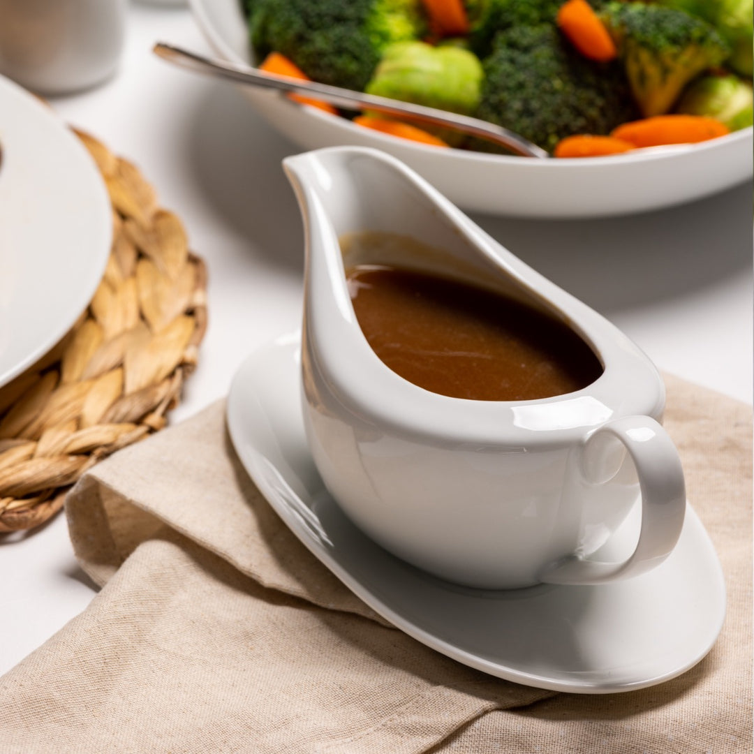 Christmas dinner gravy boat and saucer