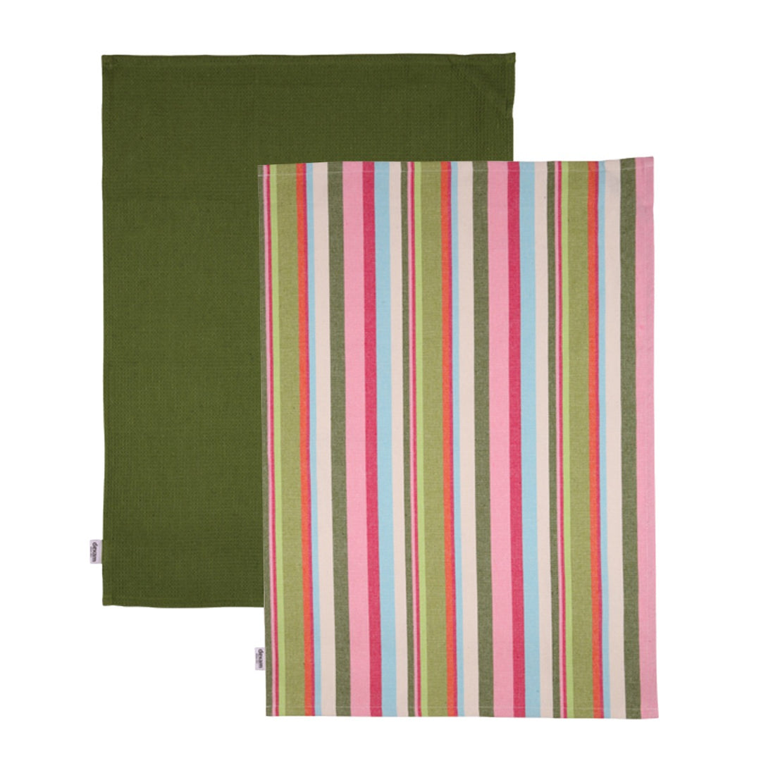 Dexam Stripe Recycled Cotton Tea Towels Set - Green