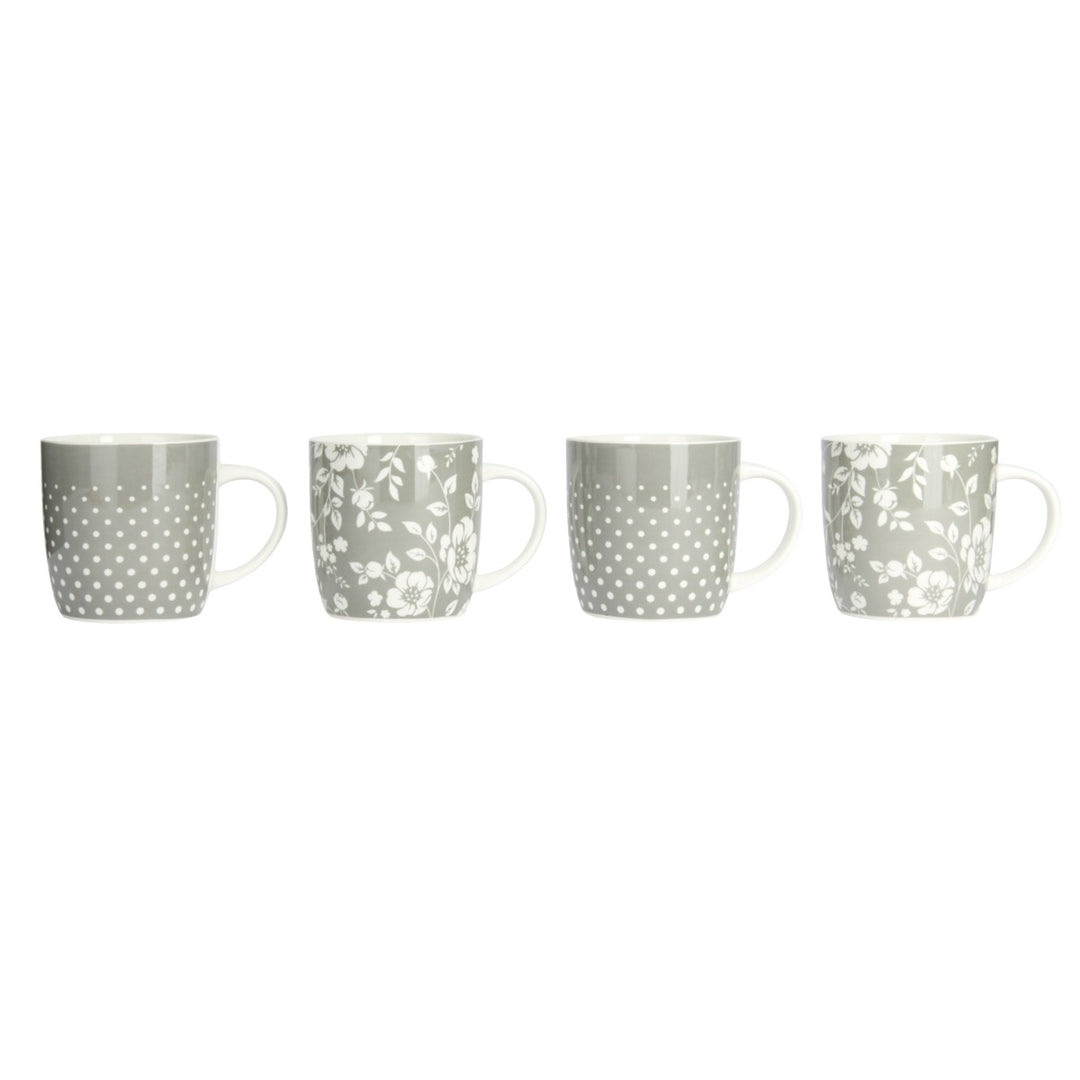 KitchenCraft Grey Floral & Polka Dot Barrel Mug Set