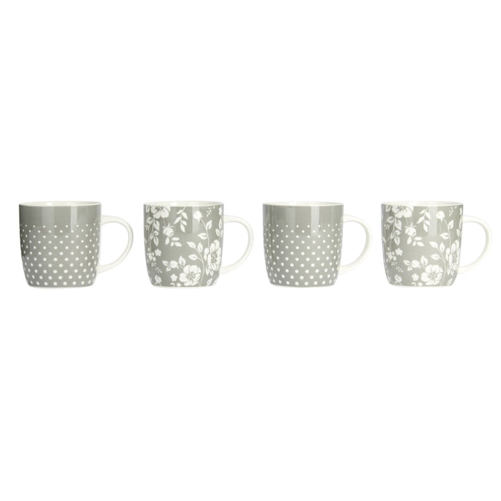 KitchenCraft Grey Floral & Polka Dot Barrel Mug Set