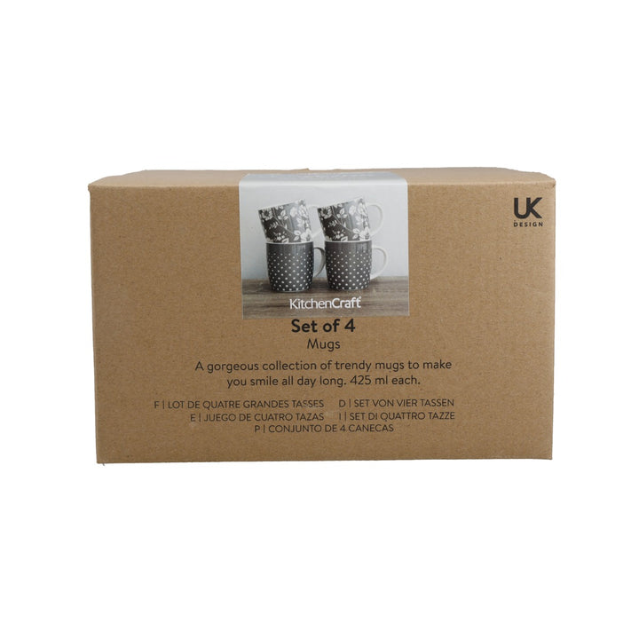 KitchenCraft Grey Floral & Polka Dot Barrel Mug Set