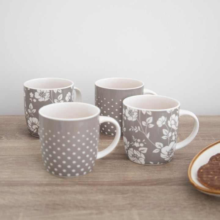 KitchenCraft Grey Floral & Polka Dot Barrel Mug Set