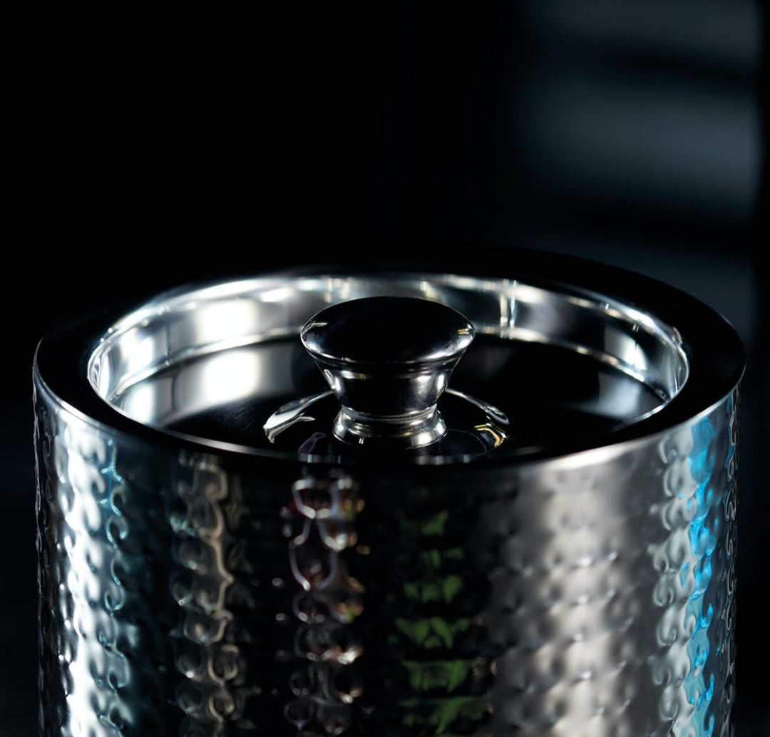 BarCraft Hammered-Steel Silver Small Ice Bucket
