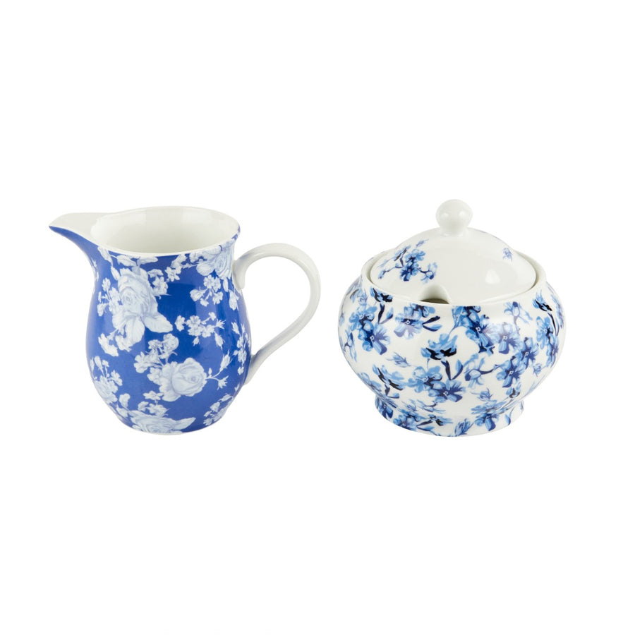 Clovelly inspired nautical and floral painted creamer and sugar bowl