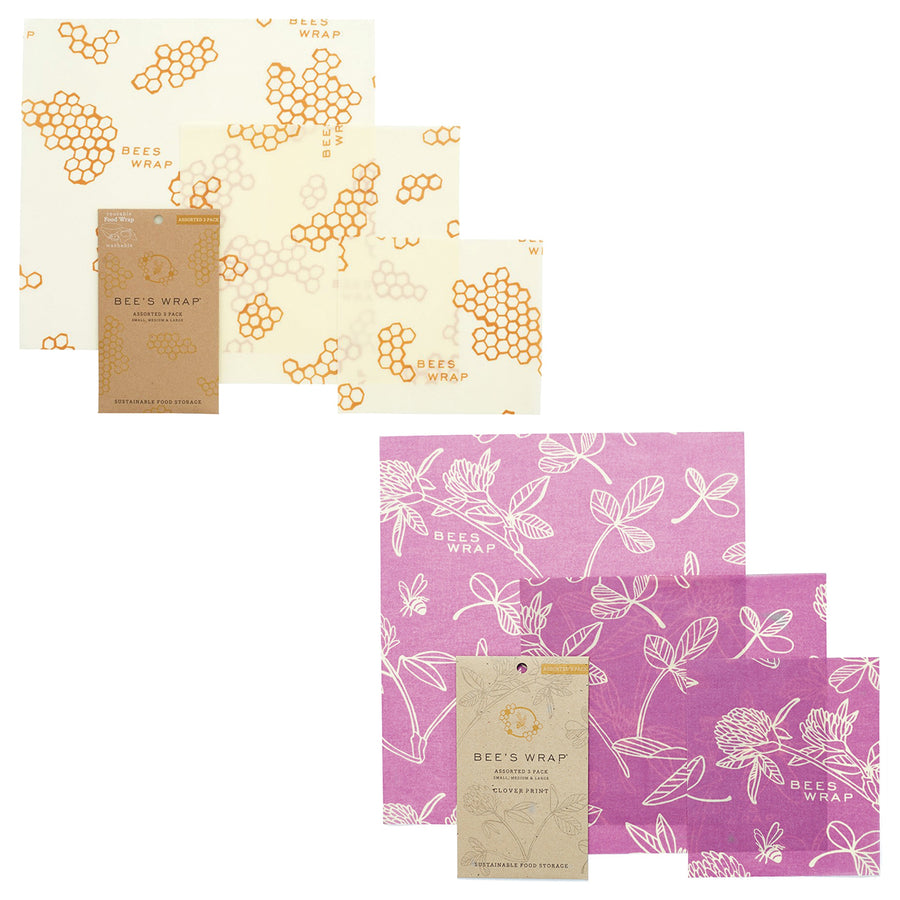 Cream and purple food wraps with organic designs