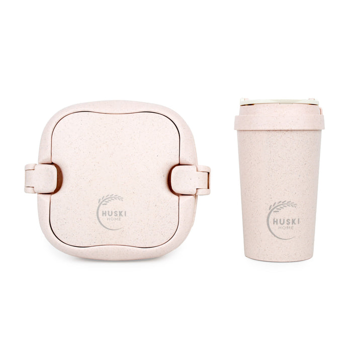 Huski Home Rose Pink Rice Husk Travel Cup and Lunch Box Set