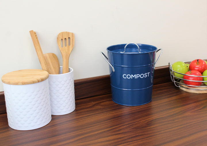 Metal Compost Pail - Dark Blue