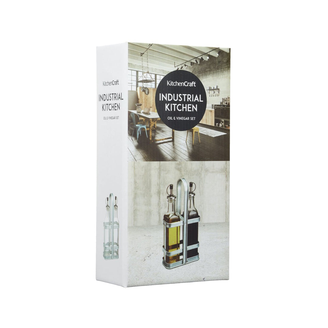 Industrial Kitchen Oil & Vinegar Cruet Set with Holder