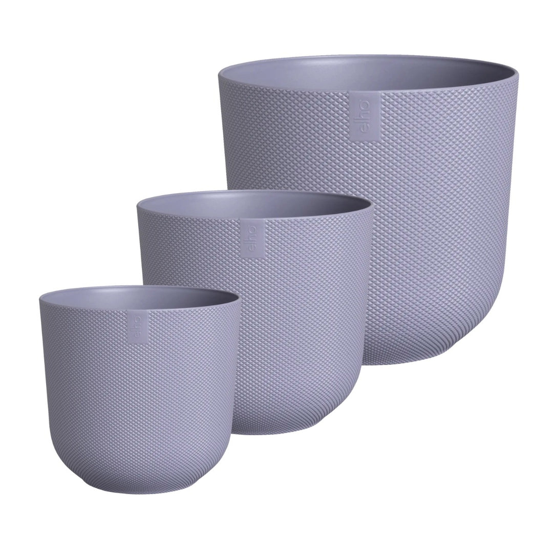 Elho Lavender Jazz Round Recycled Plastic Plant Pots - Mixed Set of 3 Sizes