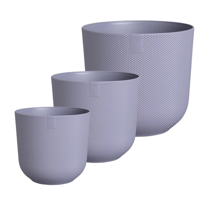 Elho Lavender Jazz Round Recycled Plastic Plant Pots - Mixed Set of 3 Sizes