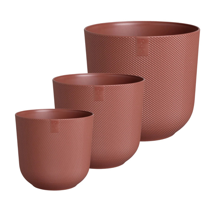 Elho Tuscan Red Jazz Round Recycled Plastic Plant Pots - Mixed Set of 3 Sizes