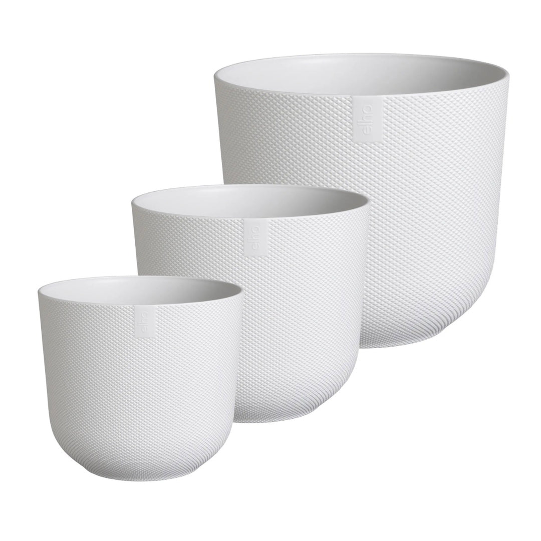 Elho White Jazz Round Recycled Plastic Plant Pots - Mixed Set of 3 Sizes