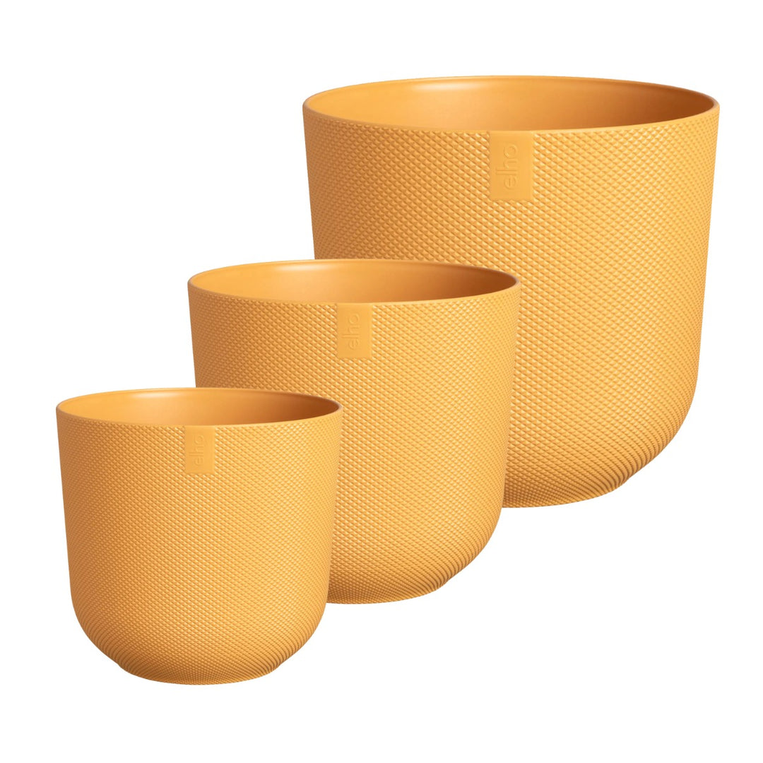 Elho Amber Yellow Jazz Round Recycled Plastic Plant Pots - Mixed Set of 3 Sizes