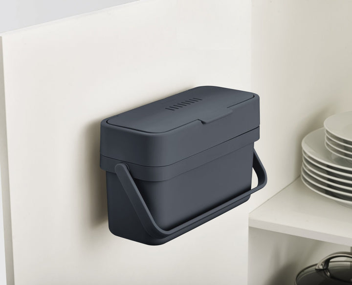 Compact and dark grey compost caddy