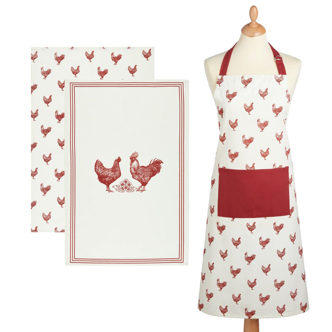 KitchenCraft French Hen Apron & Tea Towels Set