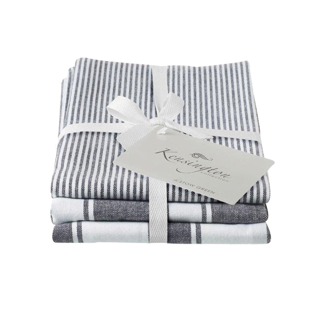 Stow Green Kensington Stripe Tea Towels Set - Black
