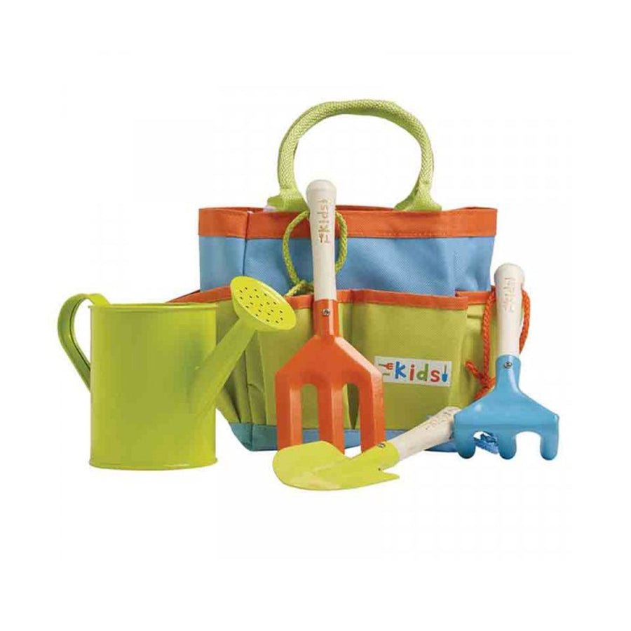smart garden multicoloured children's gardening tool set with fork, trowel, rake, watering can and bag