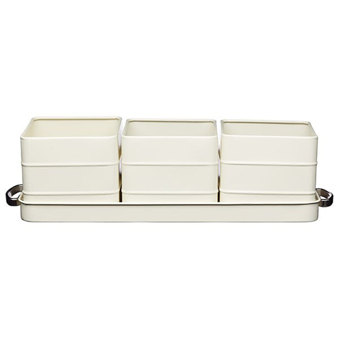 Living Nostalgia Antique Cream Herb Pots with Tray